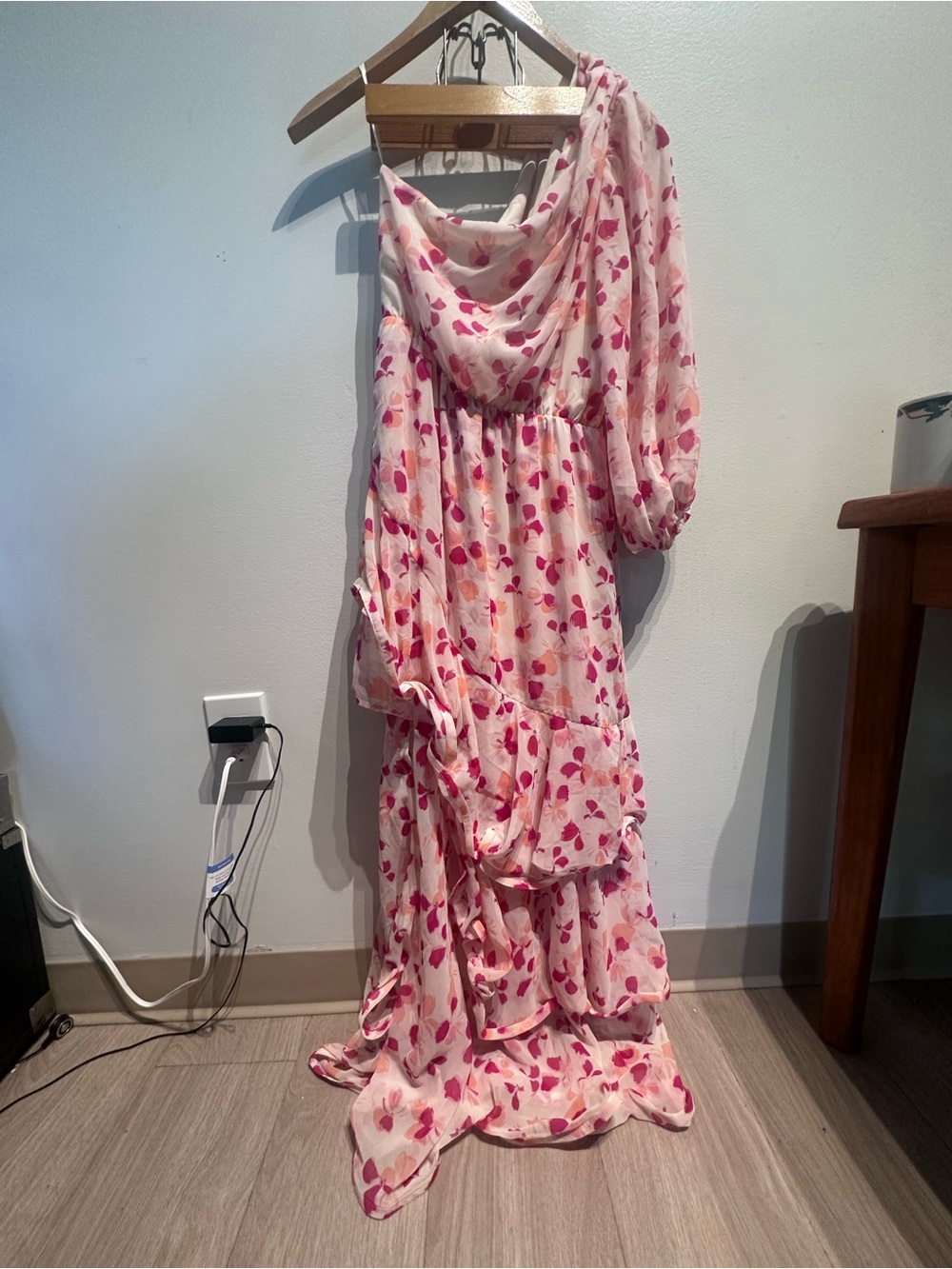 Alexis Cream and Pink Floral Chiffon Dress SIZE: Small